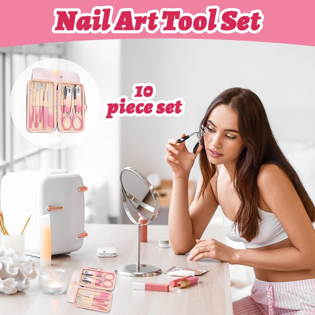 Tagliaunghie Set Professionale, 10 Pezzi kit unghie, set manicure, set unghie, kit manicur, Grooming Kit Strumenti per Manicure, Grooming con Bella Box (rosa)