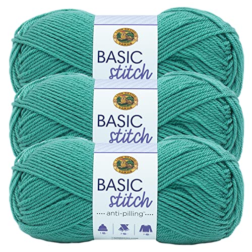 Image of Lion Brand Yarn Basic Stitch Anti-Pilling Yarn for Crocheting, Knitting, and Crafts, Beryl, 3 Pack