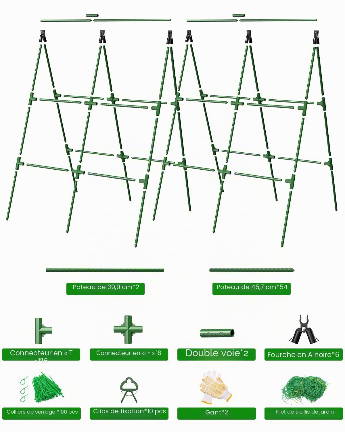 MYMULIKE Lot de 2 Tuteurs à Concombre, 168 cm x 120 cm Trellis de Jardin Extérieur pour Plantes Grimpantes, Structure en A, Tuteur Amovible pour Carrés Potagers, Convient aux Tomates, Courges, Légumes