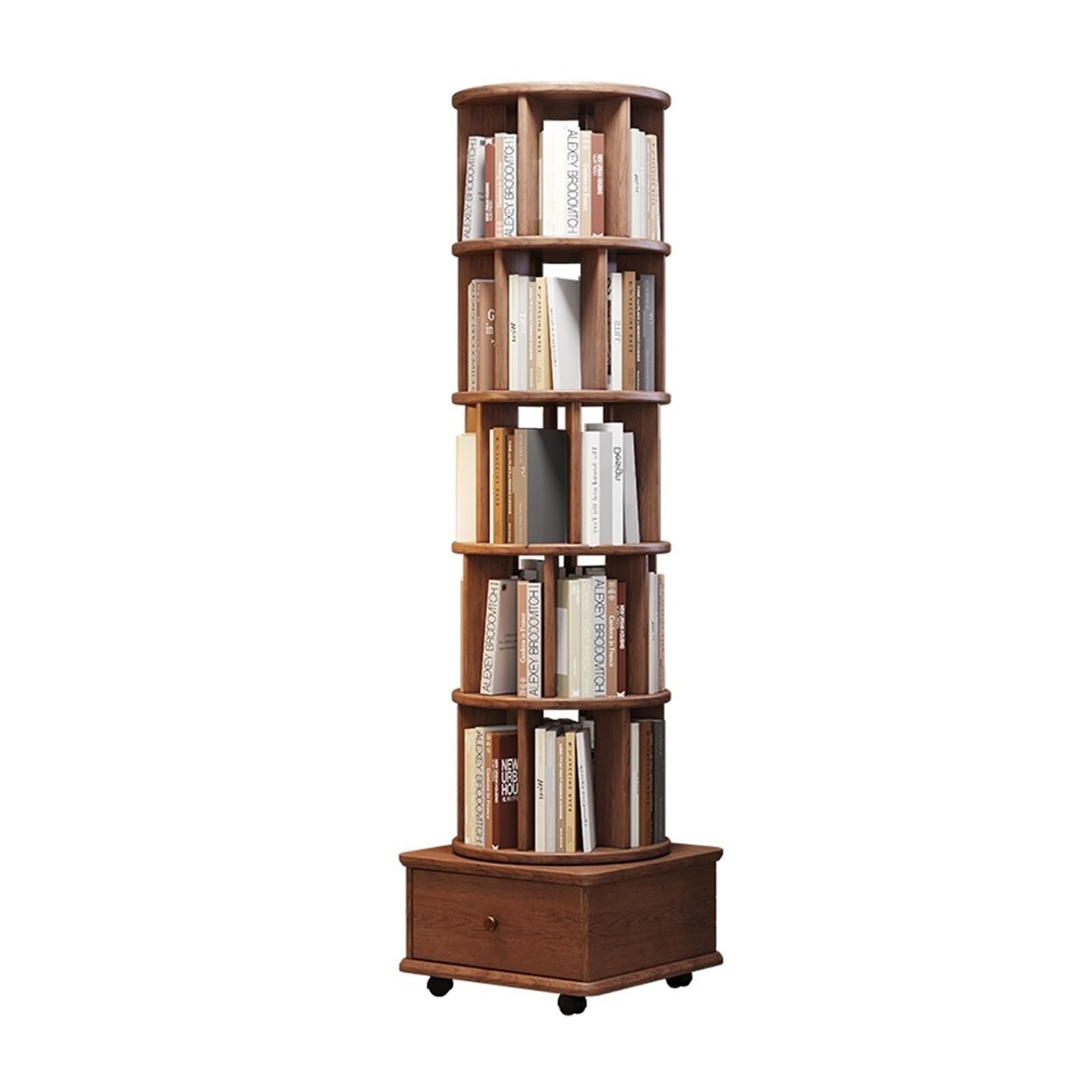 AYCDL Bookcase Rotating Bookshelf, 360-degree Bookcase, Household Book Storage Shelf, Solid Wood Movable Floor Storage Shelf Display Shelf