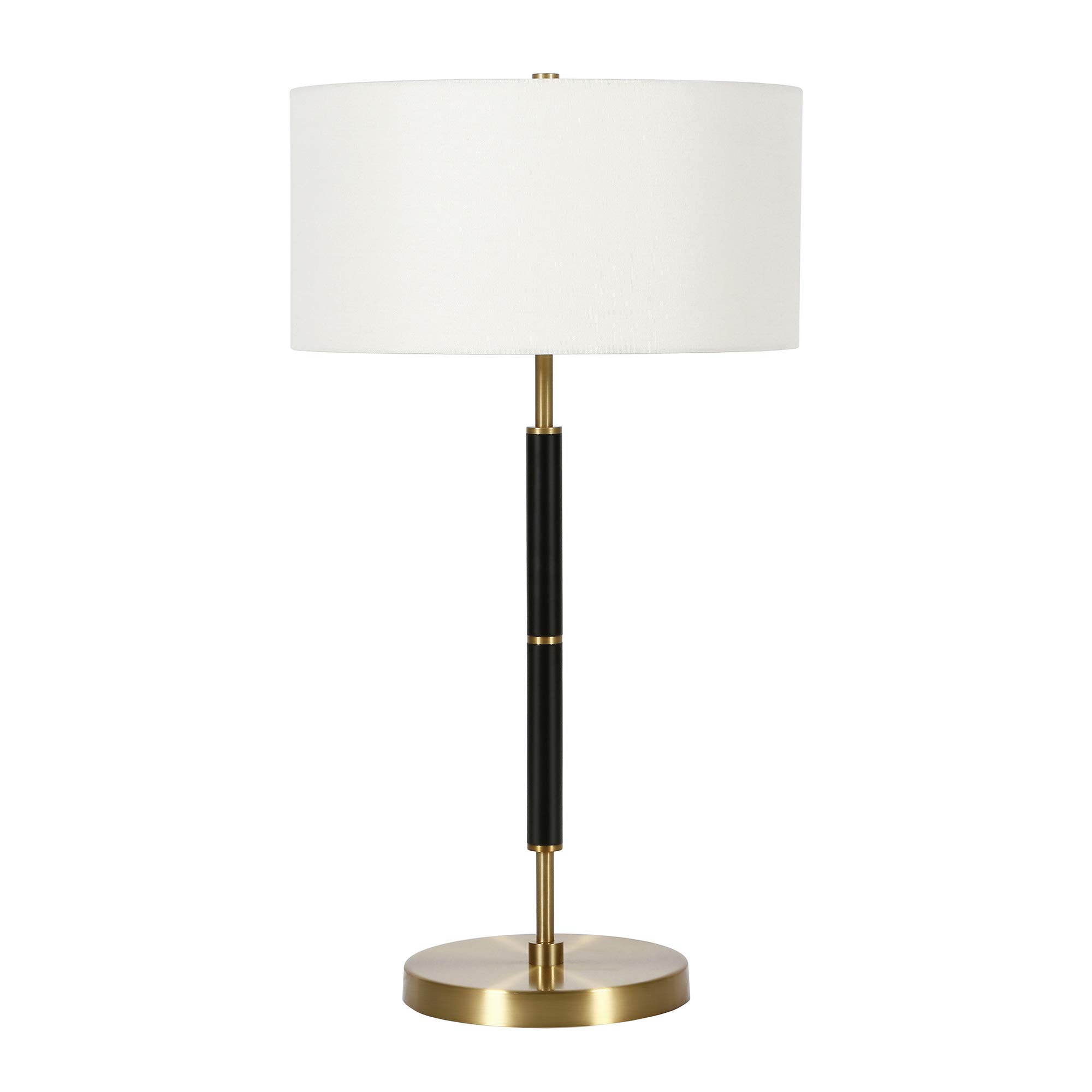 henn&hart 25" tall 2-light table lamp with fabric shade in black/brass/white, lamp, desk lamp for home or office