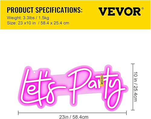 Miniatura 2 de VEVOR Letrero de neón de Let's Party, letrero de neón de 23 x 10 pulgadas para decoración de pared, letrero de luz de neón rosa de brillo ajustable