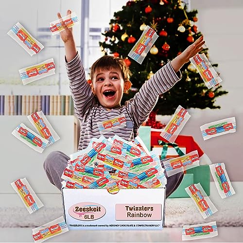 Zeeskeit Repackaged Twizzlers Twists Rainbow Fruit Flavored Candy, 6 Lb Individually Wrapped Triple Twisted Pull N Peel Candy, Chewy Fun Size Twists #TOP7