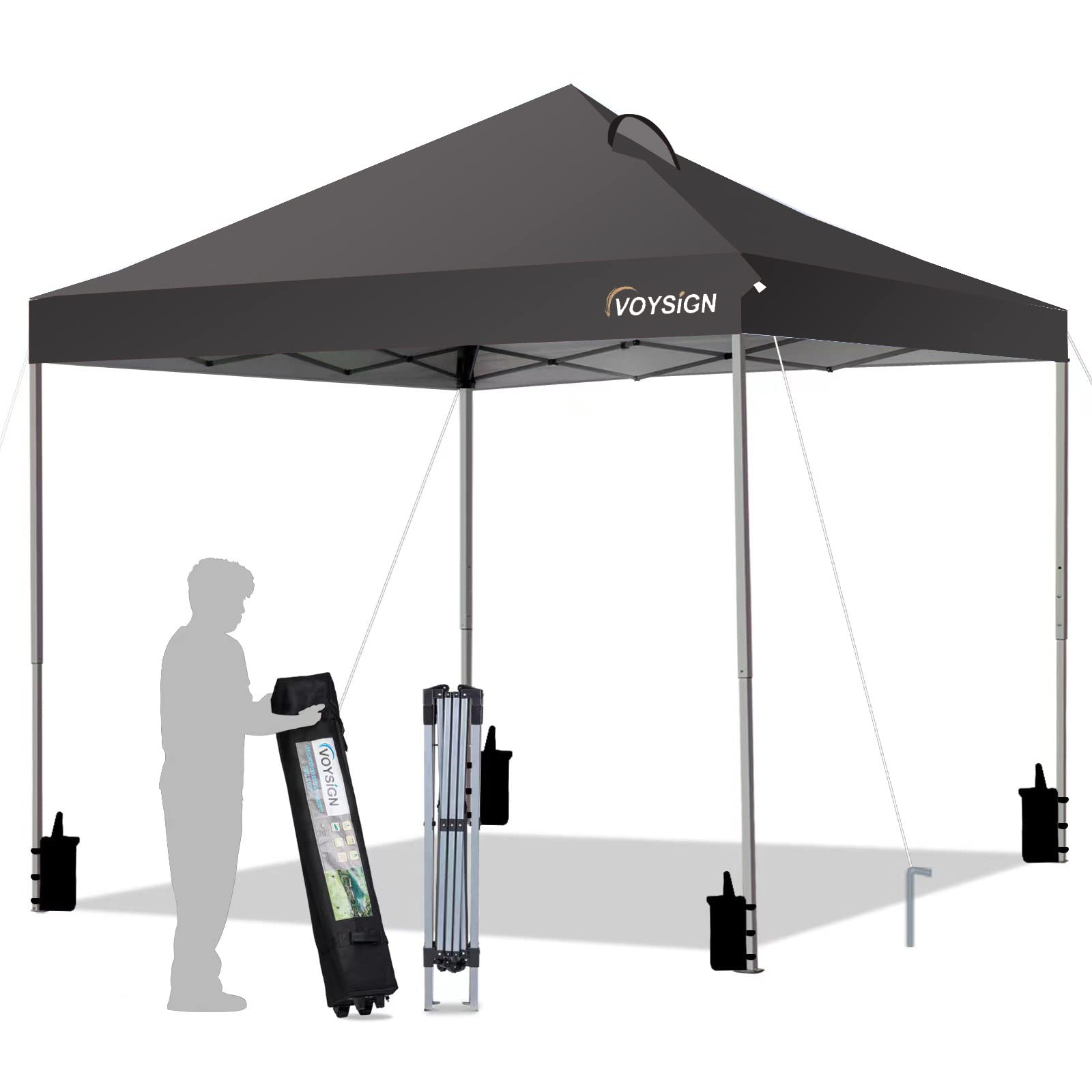 VOYSIGN Tienda desplegable de 10 x 10 pulgadas, refugio instantáneo para el sol al aire libre incluido 1 bolsa con ruedas de almacenamiento, 4 bolsas de peso, 4 guylines, 8 estacas