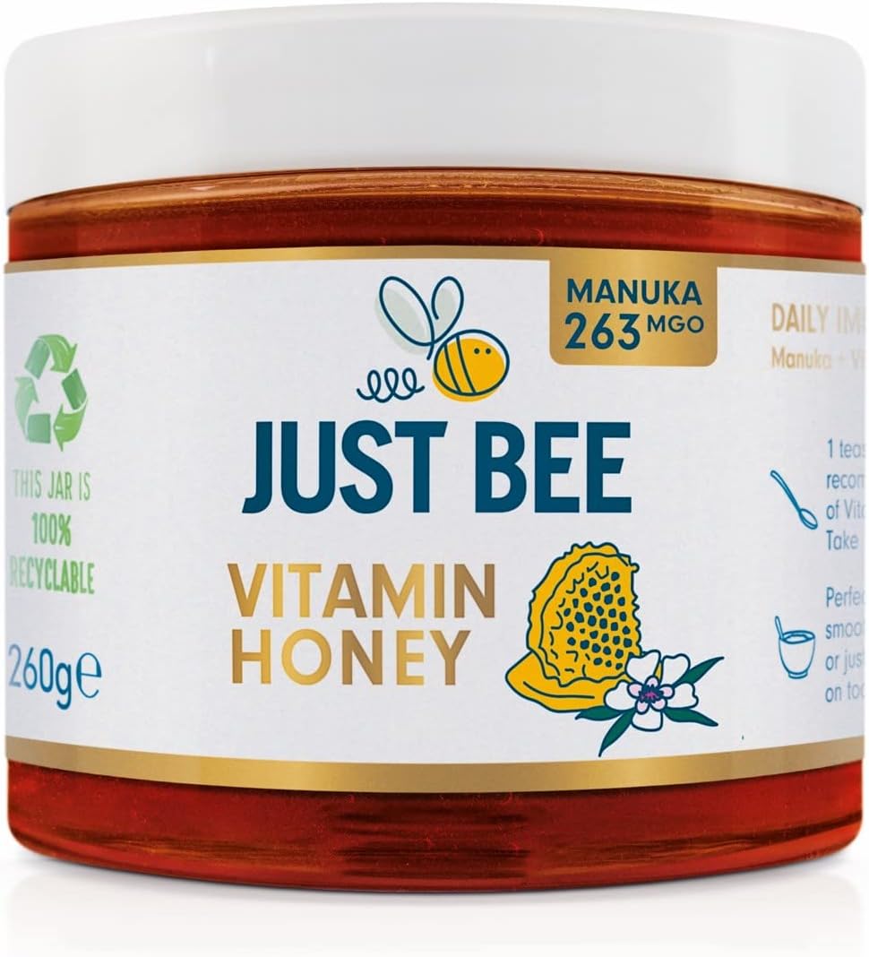 – Manuka Immunity Honey (263 MGO), Certified pure New Zealand honey with Vitamin C, B6, B12, Echinacea (260g jar)