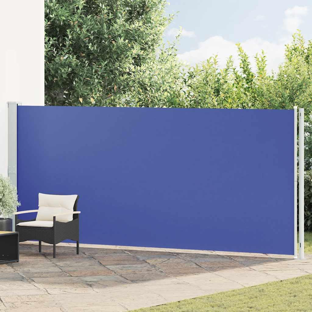 Store latéral extensible 180 x 600 cm en acier revêtu et toile bleue