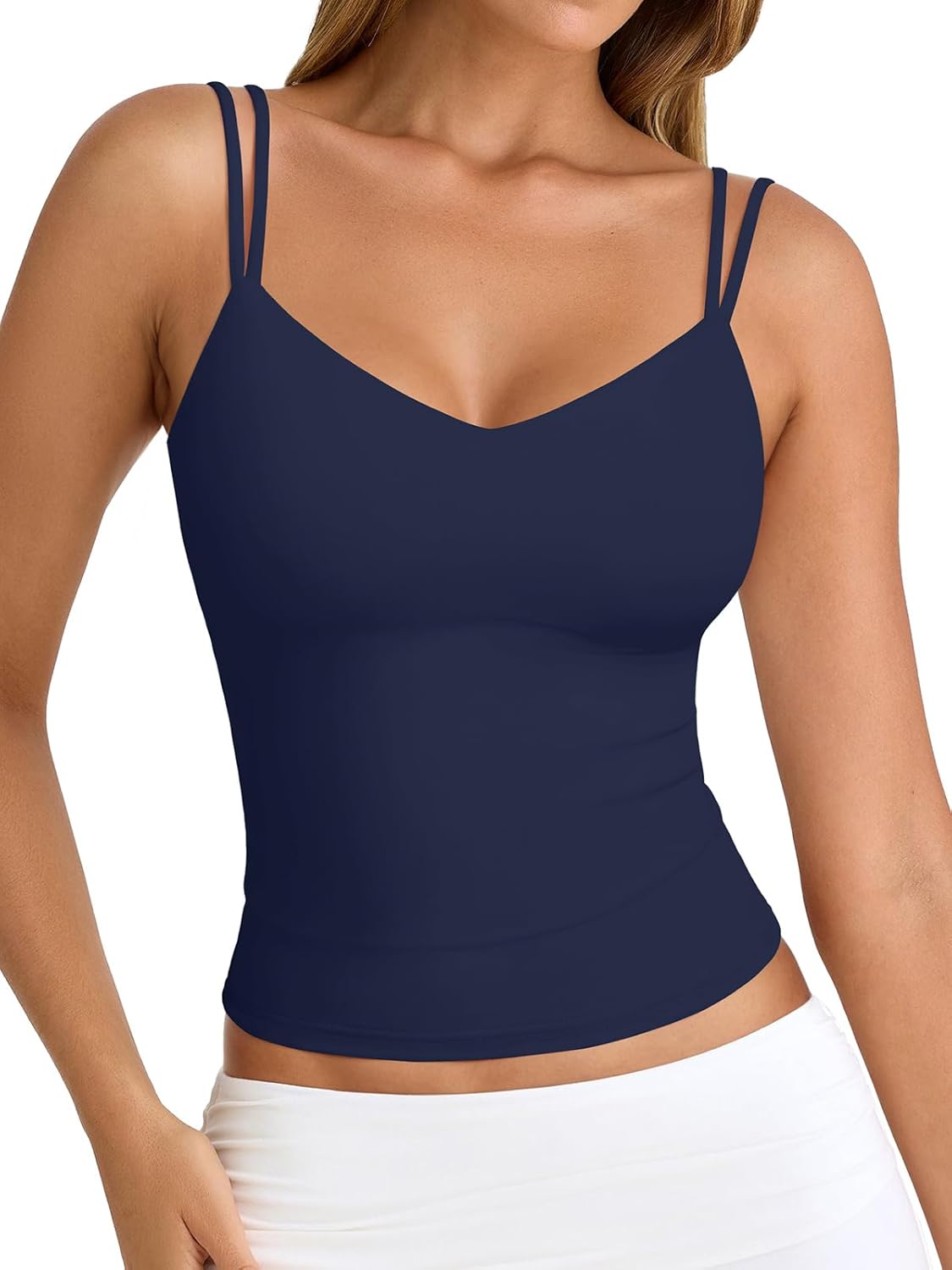 PINKMSTYLE Women Sexy V Neck Tank Top Sleeveless Double Lined Slim Fit Summer Double Spaghetti Strap Cami Going Out Tops - Image 4