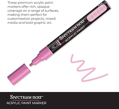 Miniatura 6 de Spectrum Noir Rotuladores de pintura acrílica mezclables a base de agua, secado rápido y opaco, perfectos para capas, punta fina de bala, brillante