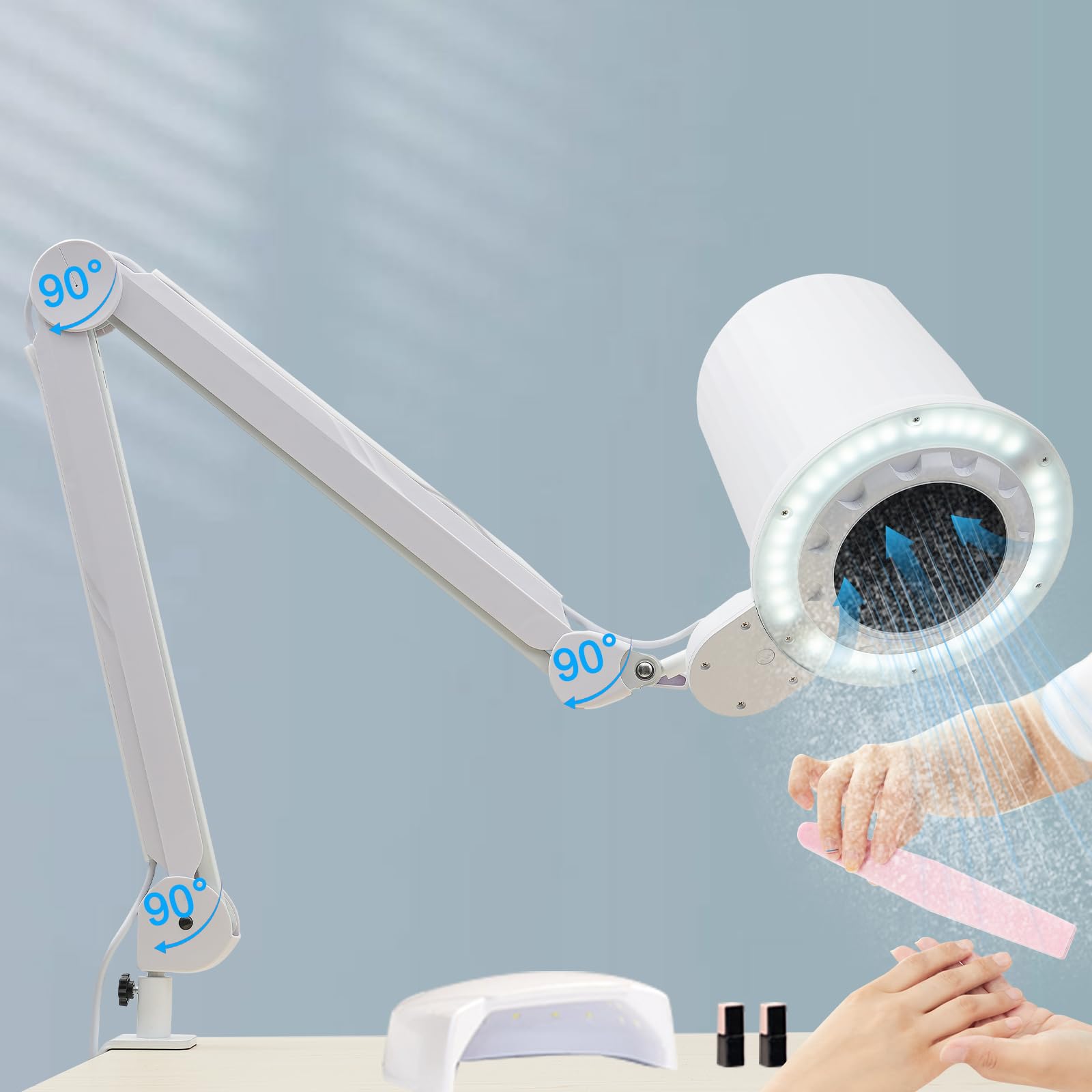Odkurzacz do paznokci, urządzenie do zbierania pyłu do paznokci, pedicure, urządzenie do czyszczenia paznokci, biały, elektryczny z 2 pędzlami i filtrami, do salonu artystycznego paznokci, salonu