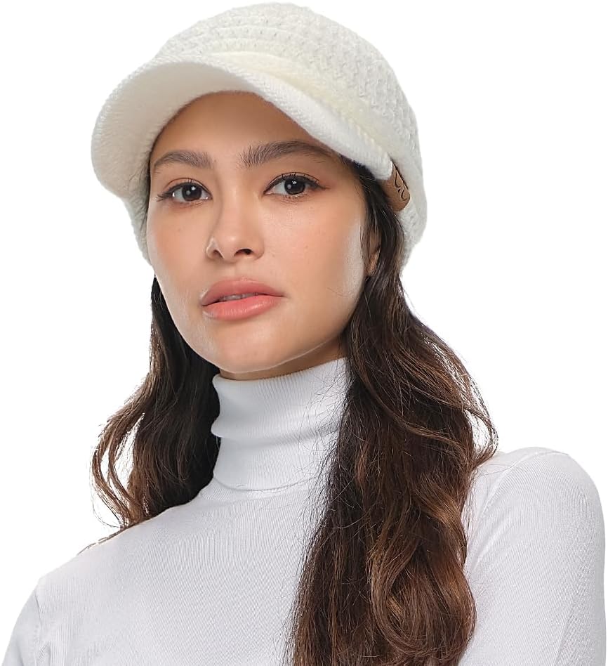 C.C Knitted Visor for Women - Acrylic Stretchable Soft Warm Knit Winter Visor Hat Beanie Cap