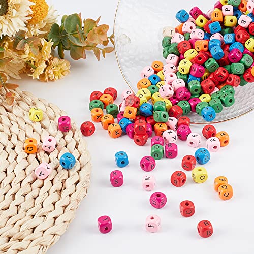 OLYCRAFT 300pcs Multicolor Wood Square Letter Beads 10mm Random Mixed Letters for DIY Crafts, 300pcs-Dyed - Image 4