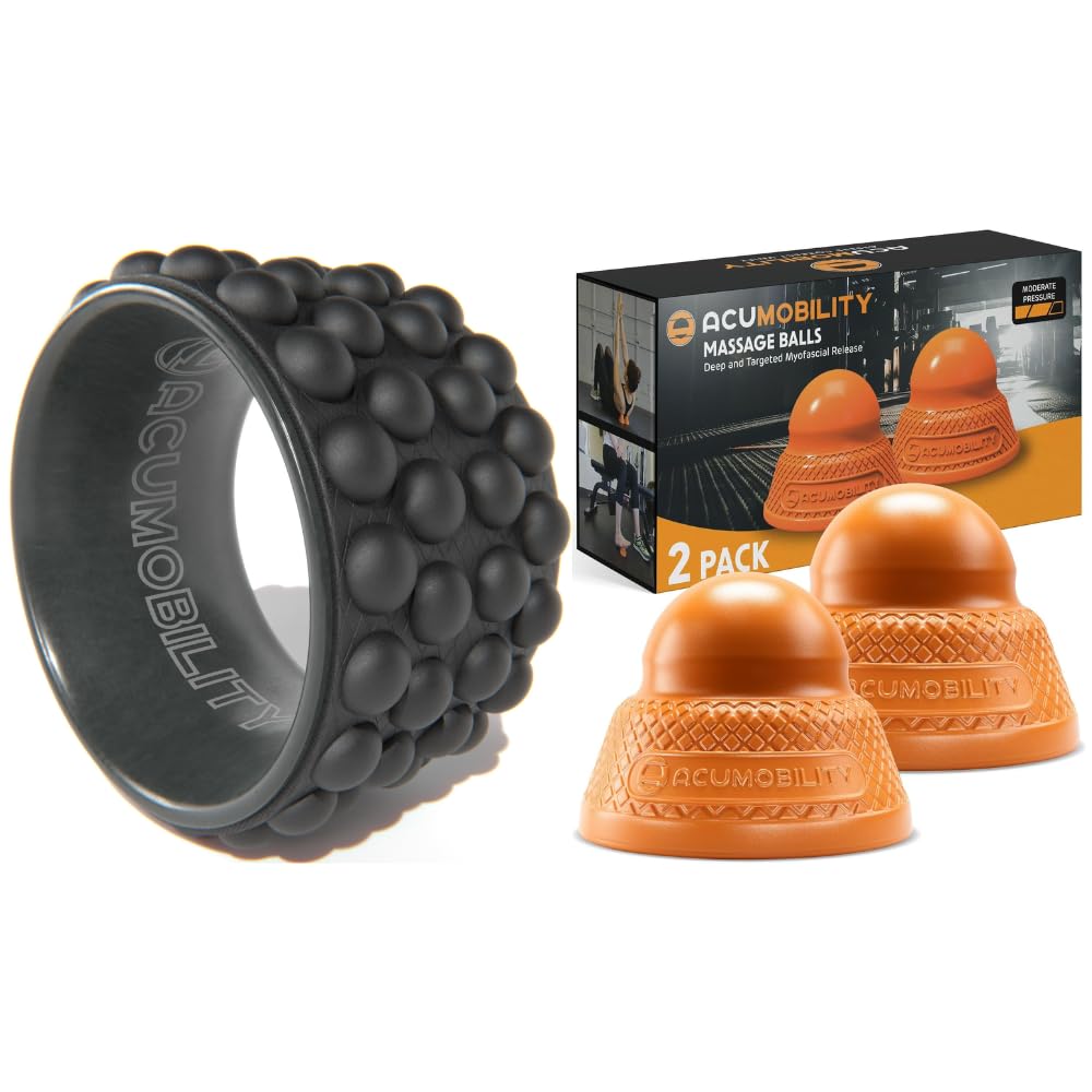 Acumobility Back Stretcher, Back Cracker, Back Roller, Back Foam Roller, Back Stretcher & Back Cracking Device, Back Popper Black with Massage Ball Roller 2 Pack Orange - Trigger Point Massage Balls