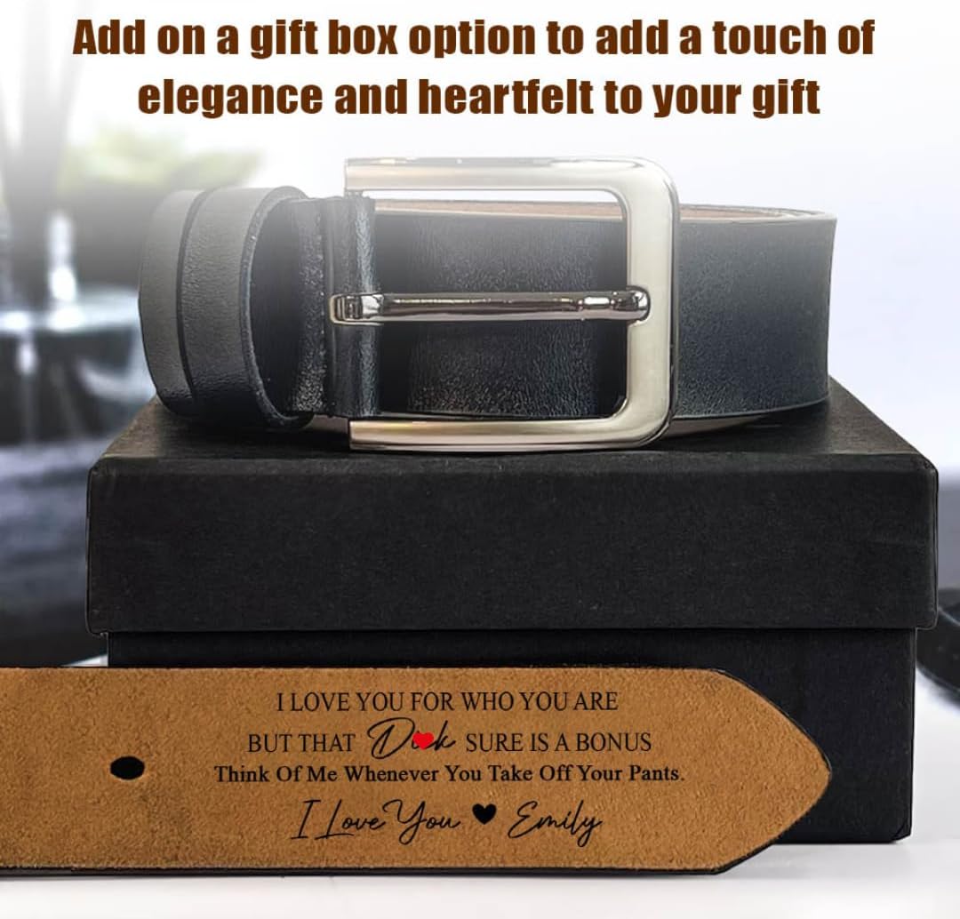 LASFOUR I Love You For Who You Are Belt, Personalized Wide Black/Brown 2-Sided Engraved Leather Belts With Saying On The Inside, Custom Name Leather Belt for Men, Personalized Belt for Husband