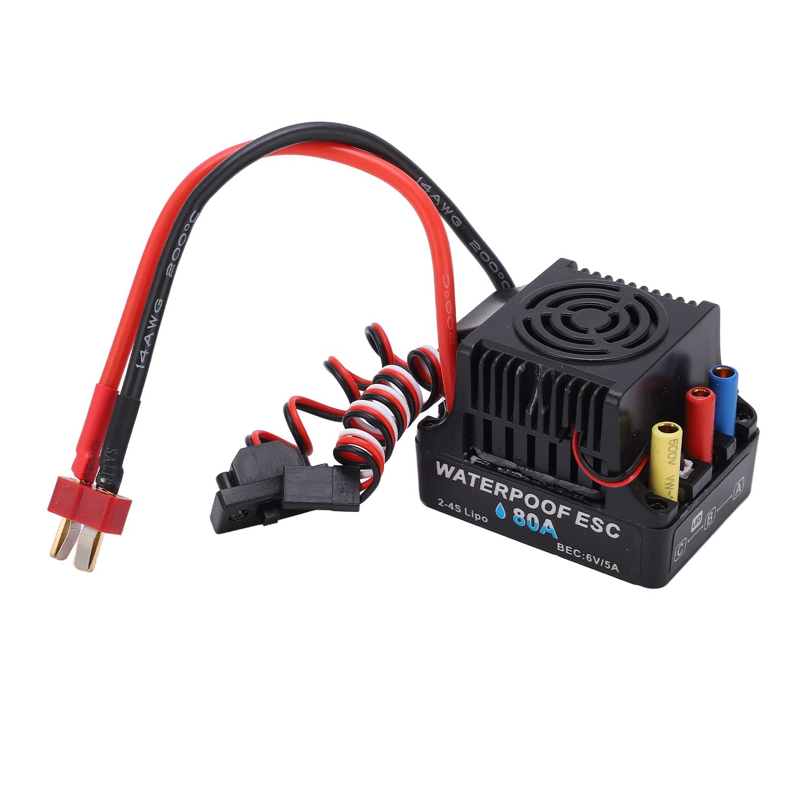 RC Car Brushless ESC, RC 80A Brushless ESC Excellent Acceleration Strong Braking 6V 5A SBEC T Plug for 1/8 RC for DIY for Repair
