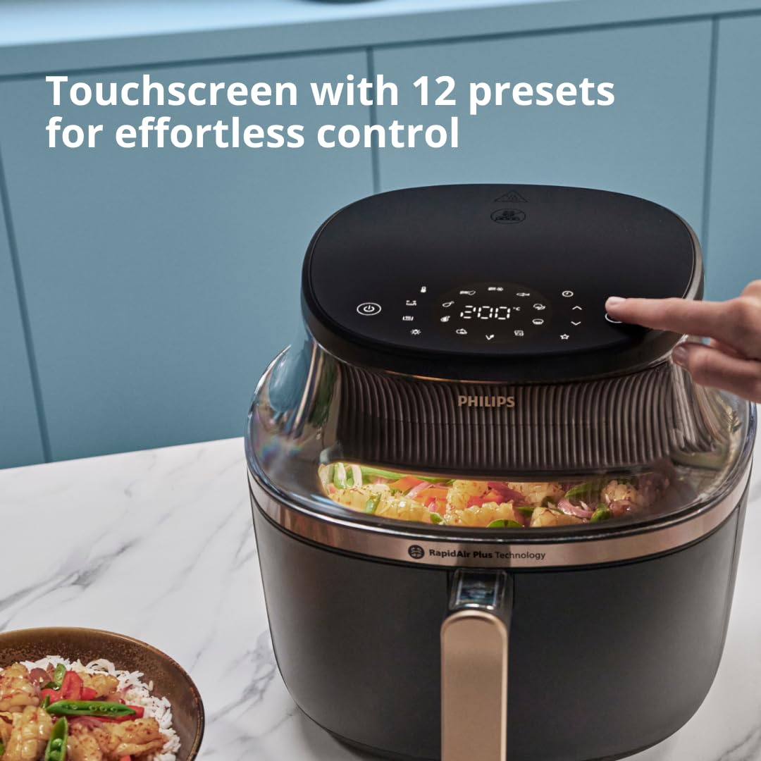 Philips Série 3000 7.2L Airfry, fenêtre de cuisson, friteuse 16 en 1, technologie RapidAir Plus, élimination des graisses, application de recettes HomeID, facile à nettoyer (NA342/09)
