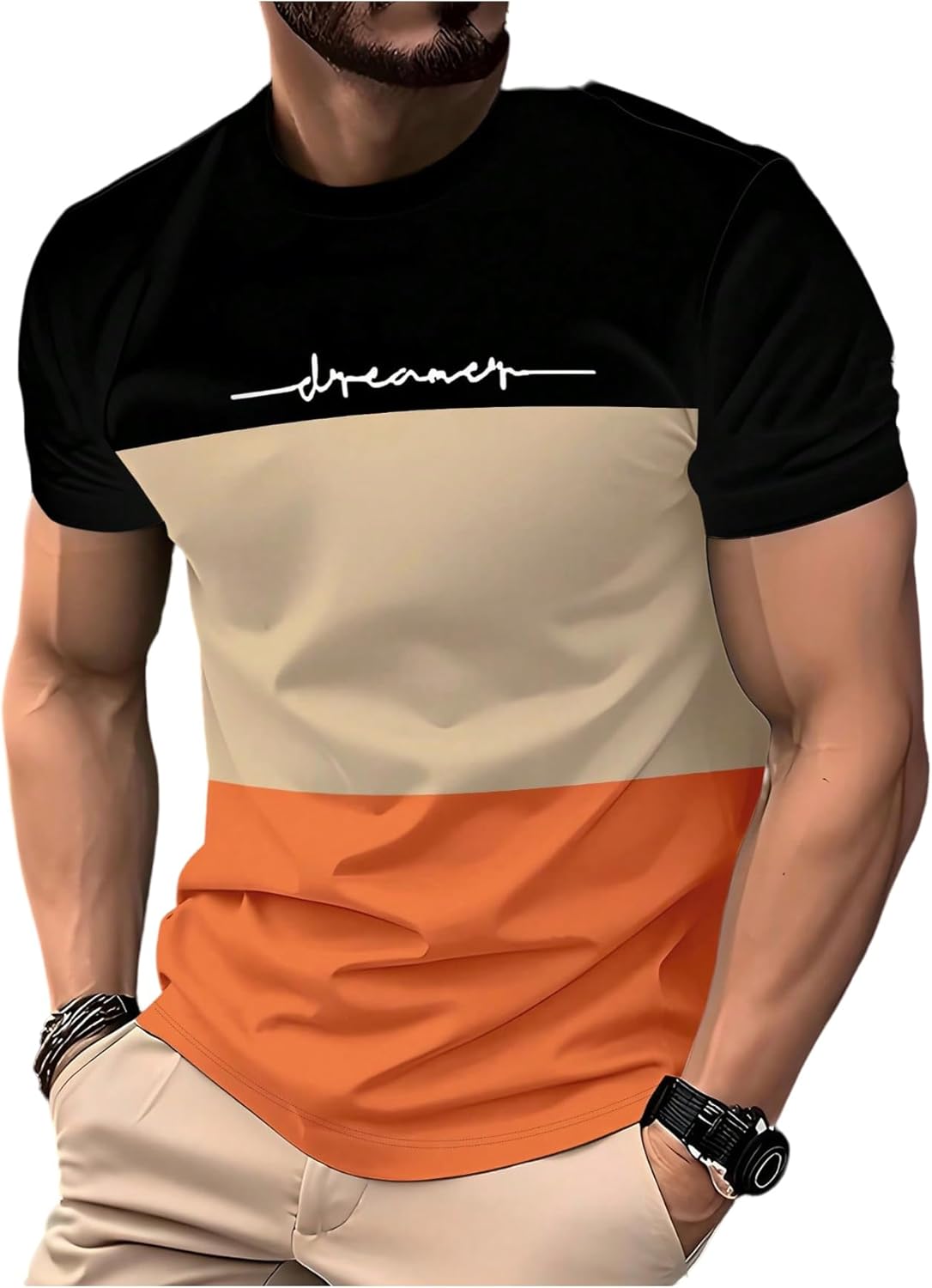 SOLY HUX Men's Casual T Shirts Short Sleeve Crew Neck Color Block Graphic Tees Shirt Summer Tops