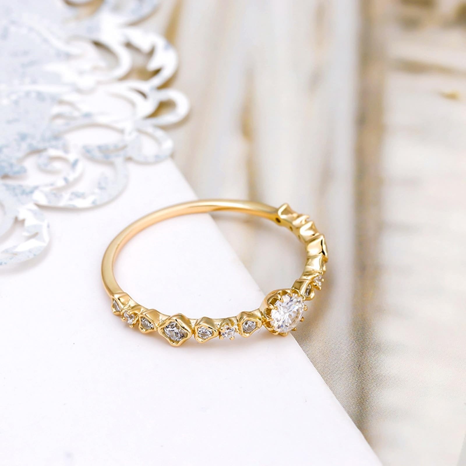 Anillo de amistad Au 375/585/750, oro amarillo Moissanite filigrana Petite