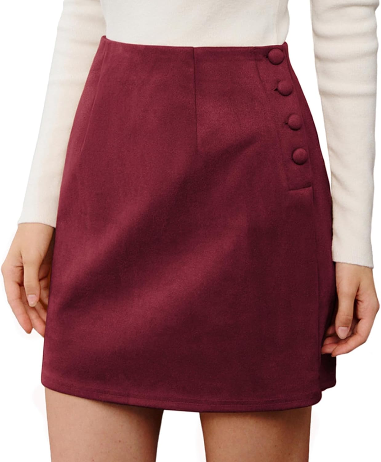 Belle Poque Women Mini Skirt Bodycon Mini Skirt Suede Skirts with Botton