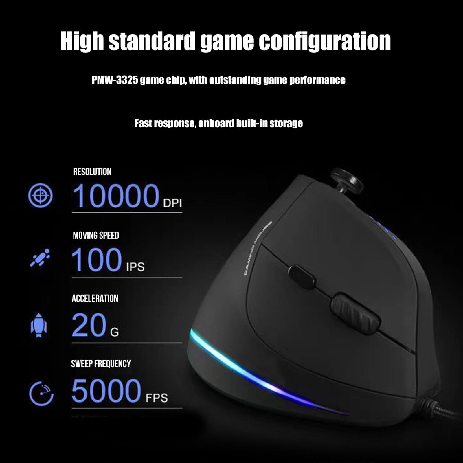 PLCPDM Da gioco verticale Joystick ergonomico con cavo programmabile 10000 DPI per Giocatori computer Accessori per