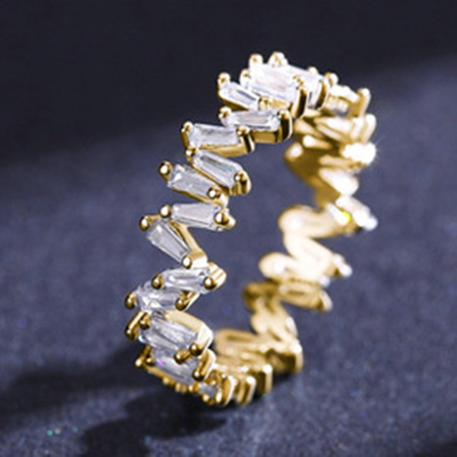Anillo alianza mujer, anillos oro amarillo 18 K diseño de fila irregular con moissanita Trapezoidal Anillos Compromiso Boda Oro Amarillo para Mamá, Novia, Novia