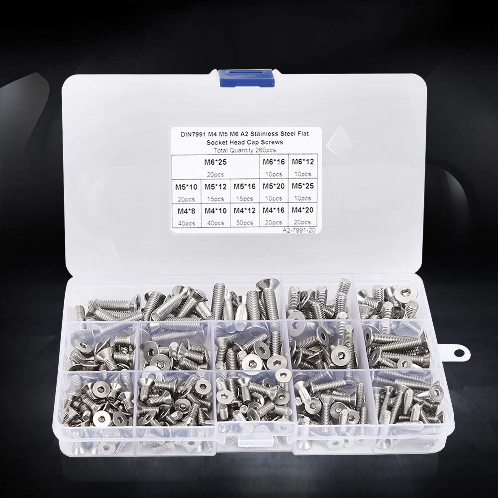 M4 M5 M6 Hex Socket Verzonken Schroef Set 260 stks Rvs Platte Kop Hex Socekt Cap Bouten Volledige Draad voor elektronica Industrie