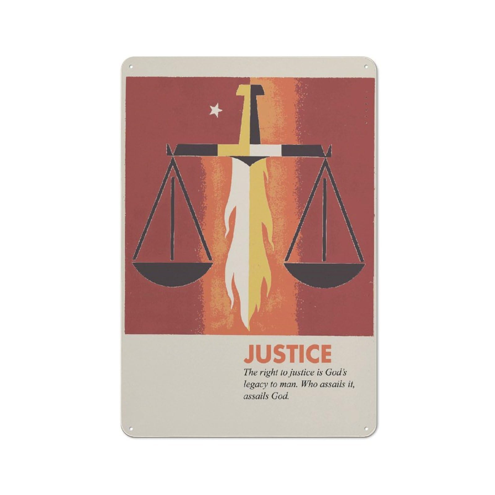 Junmoney Justice Rustic Tin Wall Plaque 30X20cm Featuring For Pub Or Café, A Decorative Christmas Gift For Café Interior Fans