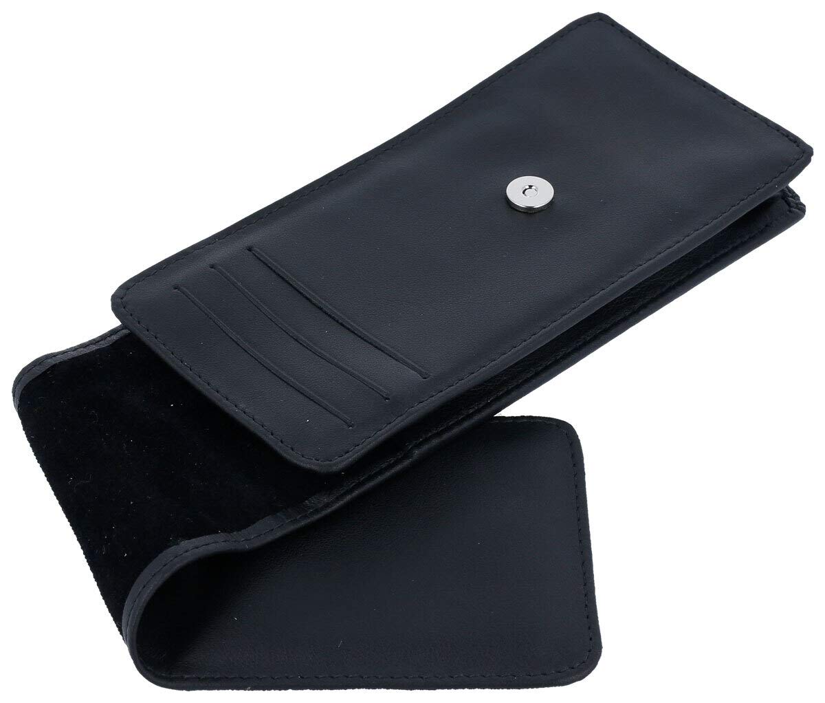 Pierre Leder-Stecketui mit Magnetknopf - Echtes Kalbsleder - Variables Brillenetui mit 3 RFID-Kartenfächern und 2 Stifthaltern - In Schwarz - 155 x 70 x 37 Millimeter