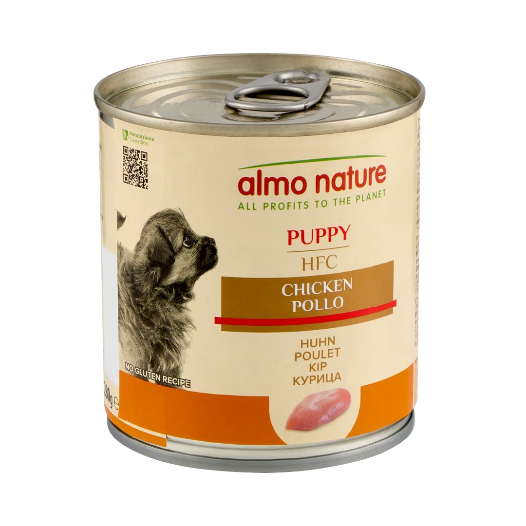 Almo Nature HFC Puppy - Alimento Umido per Cuccioli - Pollo - Qualità Human Grade, Senza Glutine, Monoproteico - 280g, Confezione da 12