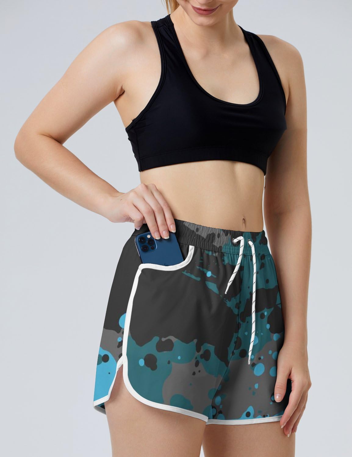 AYUNIX Women's Running Shorts with Pockets Quick Dry Performance Shorts for Women Black Athletic Workout Gym Shorts