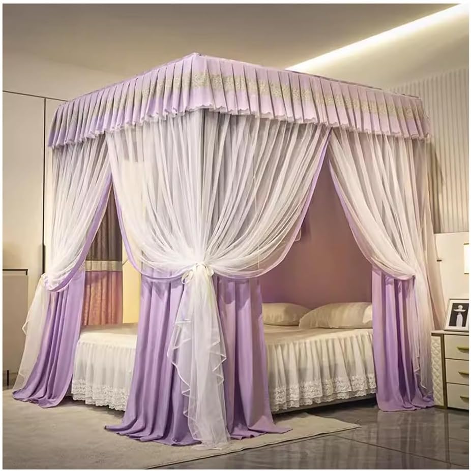Purple Bed Canopy Mosquito net, Soft and Durable Bed Canopy for Girls Room Tent Canopy Dreamy Mosquito Net Bedding (Color : Double Layer, Size : 180X200x200CM)