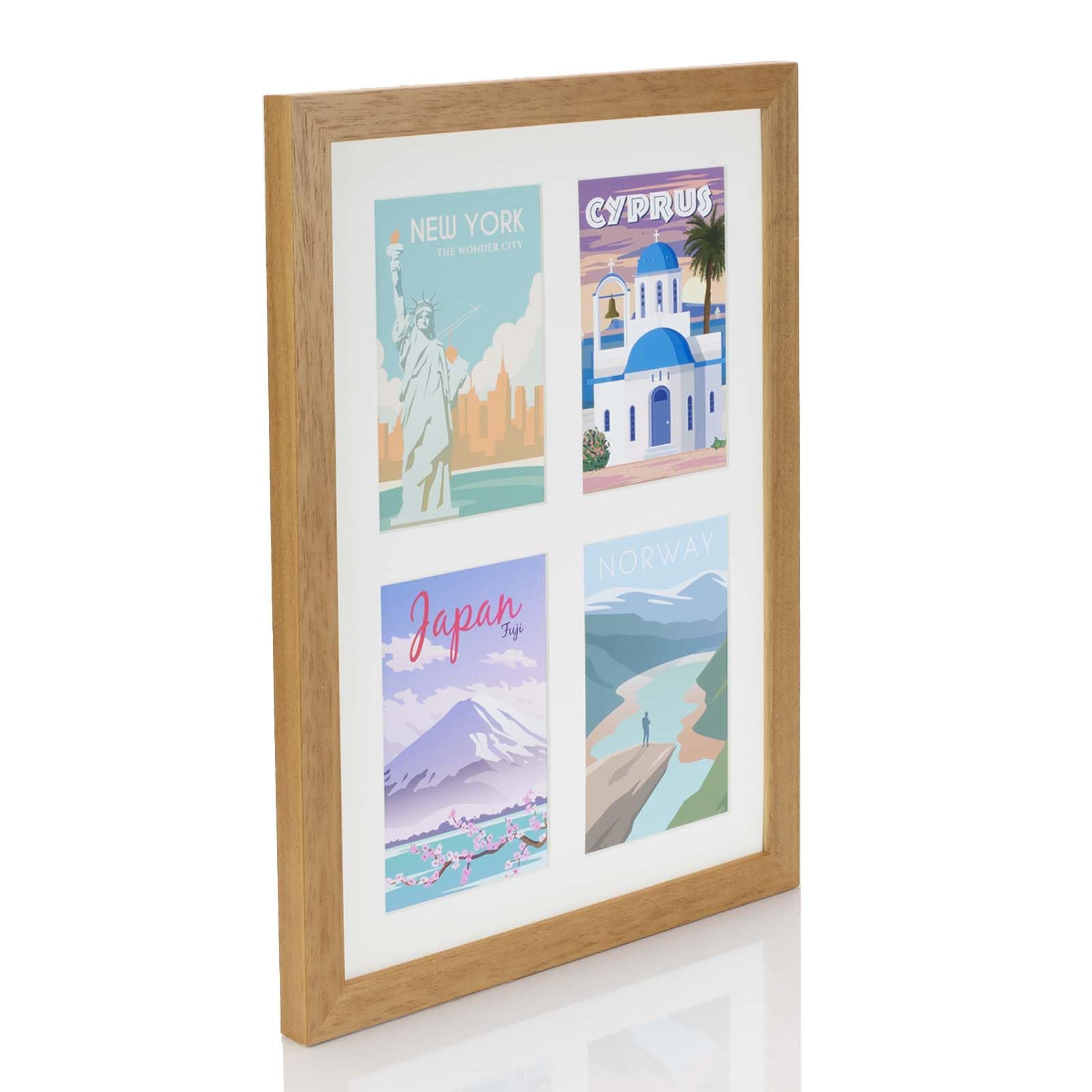 Multi Aperture Photo Picture Frames Holds 2, 3 or 4 Photos Various Sizes and Colours-16x12 to fit 4 7x5 inch Photos-Light Oak