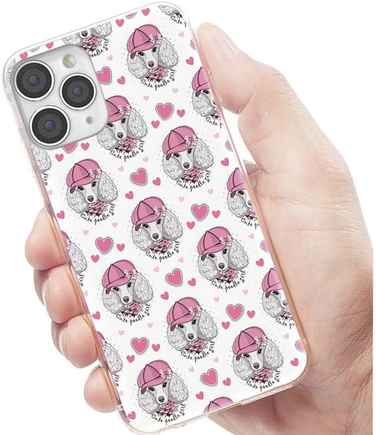 for iPhone 12 Case,for iPhone 12 Pro Case,ARTIOSIT Full Protective Shockproof Slim Soft TPU Clear Case Cover for Girl Women Men iPhone 12/12 Pro,Cute Cartoon Animal Pet Dog White Poodle Love Pink Hat - Image 6