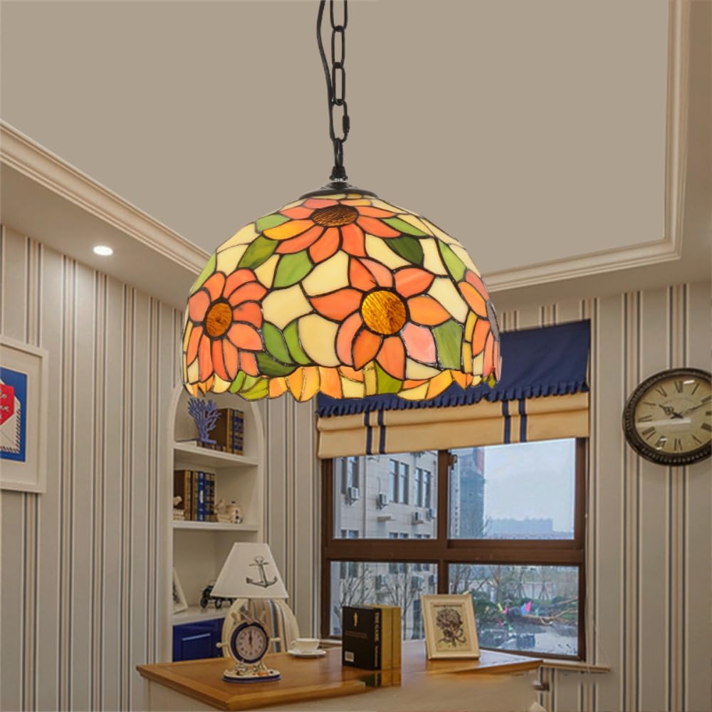 HPTHLY Vintage Tiffany Pendant Light Fixture E27 Socket Adjustable Glass Shade 40Cm Hanging Light For Kitchen Island & Dining Room Décor