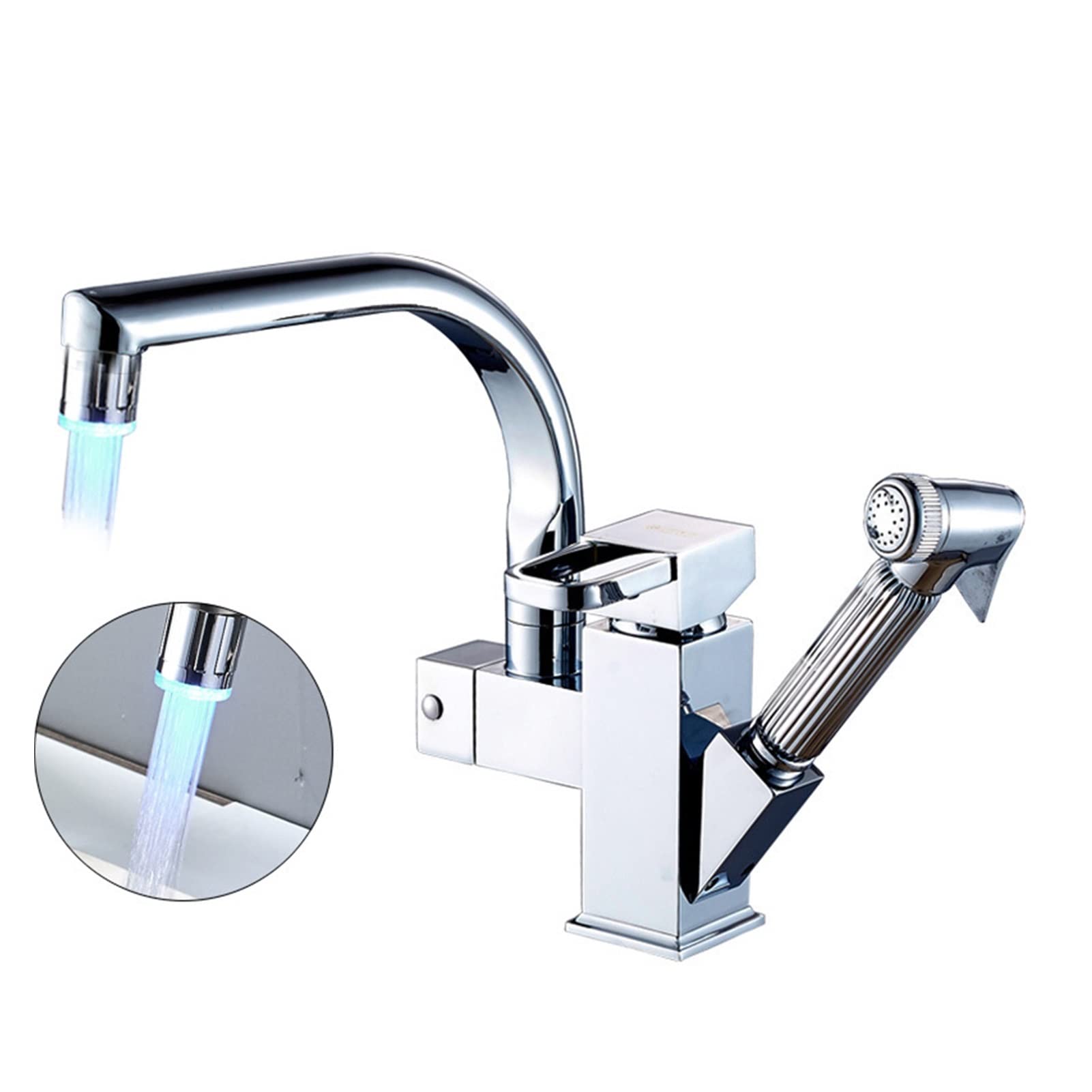 Robinet de cuisine chrome anti-éclaboussures avec douchette amovible