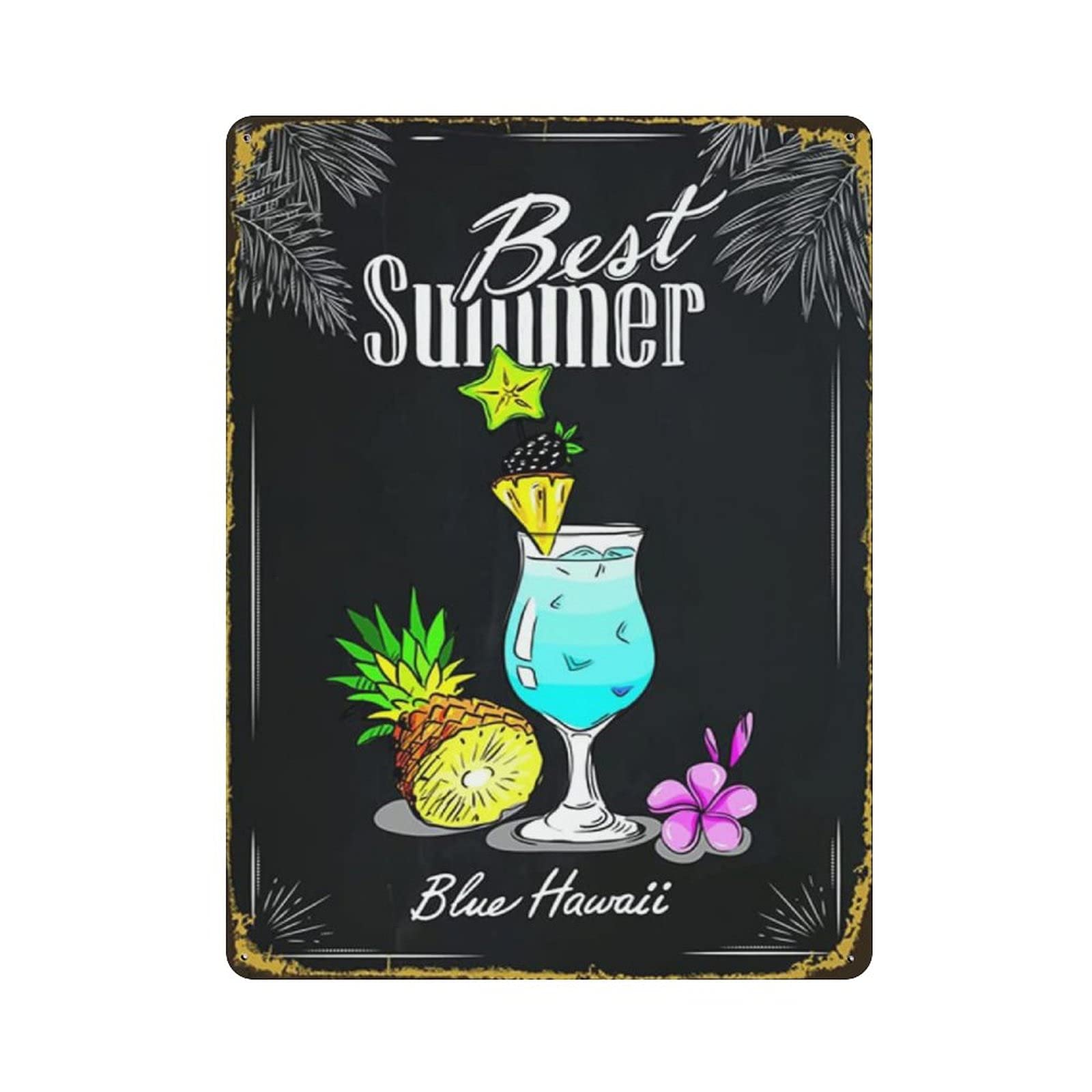 rayprint Metal Tin Sign Best Summer Blue Hawaii Cocktail Vintage Tin Poster Metal Sign Wall Decoration Country Kitchen Home Garage Decor 16"x12"