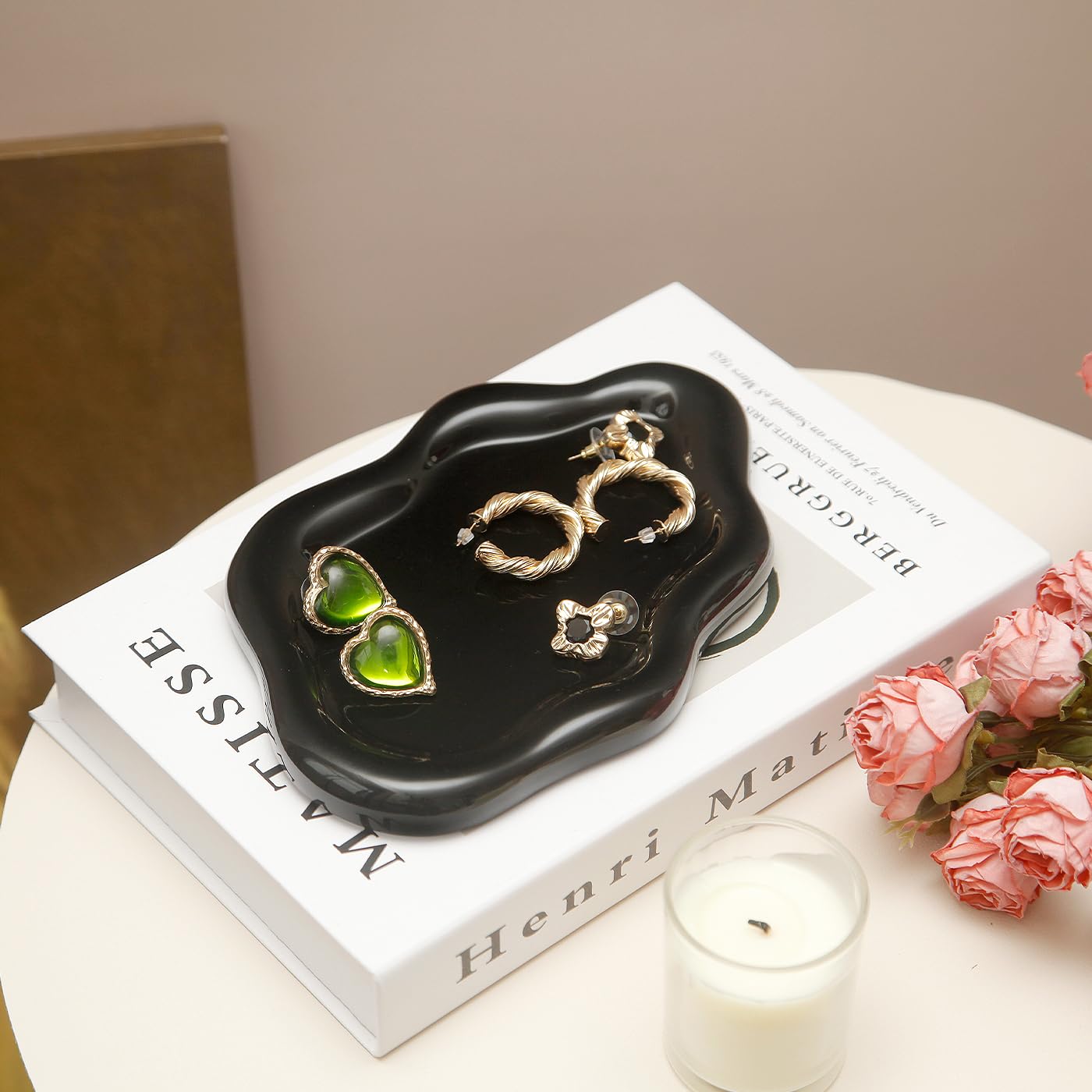Jewelry Dish Trinket Tray for Women, Ring Dish Holder, Unique Cloud Shape Ceramic Plate Cute Things Vanity Aesthetic Room Decor Mother's Day Birthday (): Balck