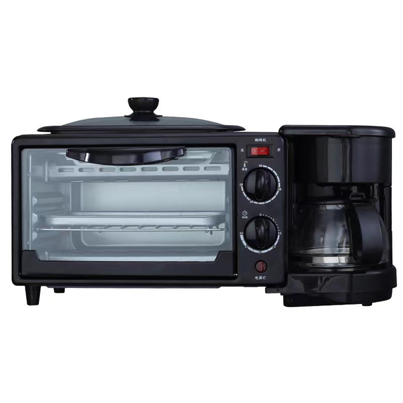 3-in-1 Breakfast Station - Includes Coffee Maker, Non-Stick Griddle, and Toaster Oven - Versatile Breakfast Maker with Timer - Black