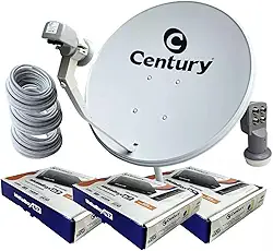 Kit Antena Century com 3 Receptores, Midiabox B7 com Fonte Externa, Parabólica de 60 cm, Banda KU
