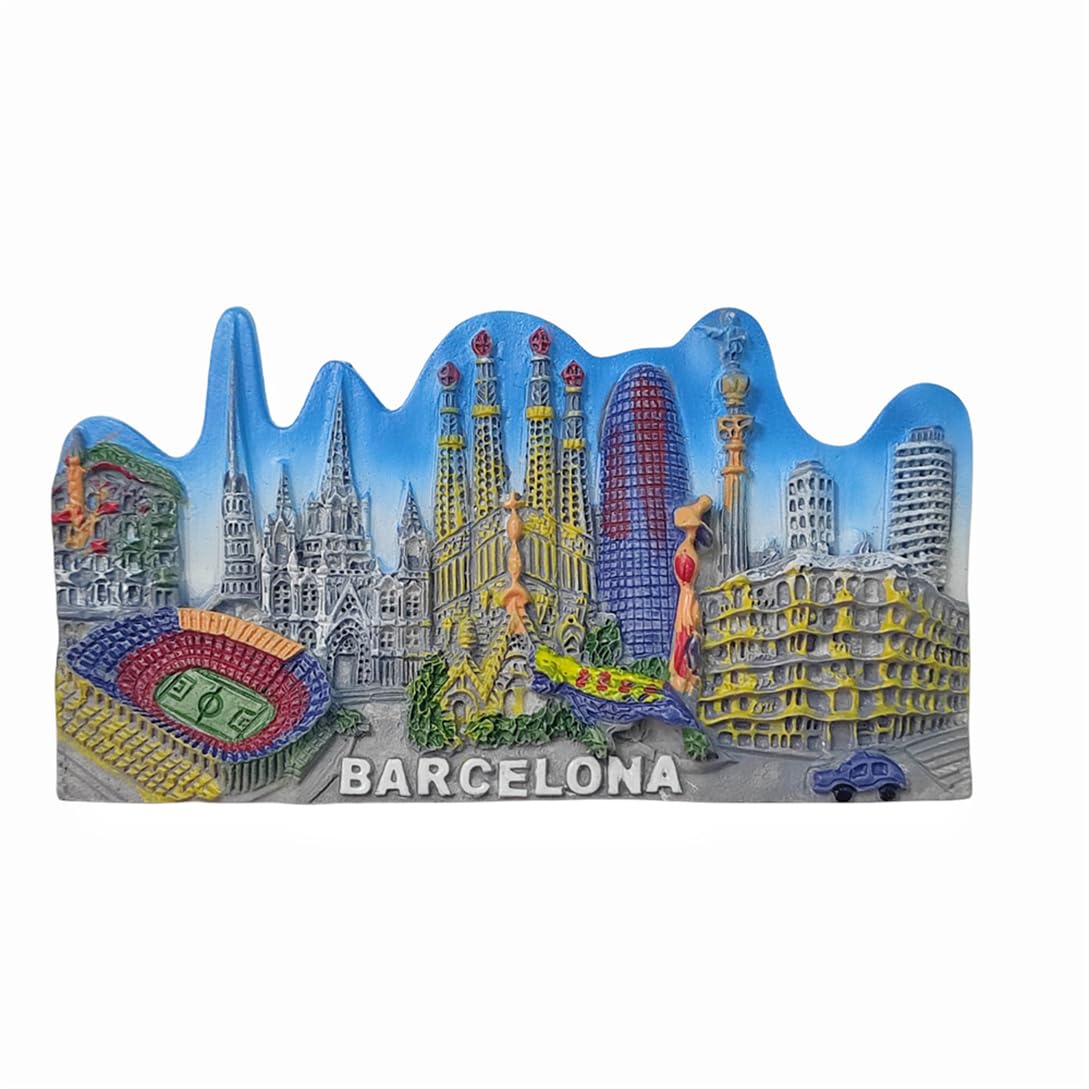 Wedarego Barcelona Spain 3D Fridge Magnet Souvenir Gift,Resin Handmade Barcelona Refrigerator Magnet Home & Kitchen Decoration Collection