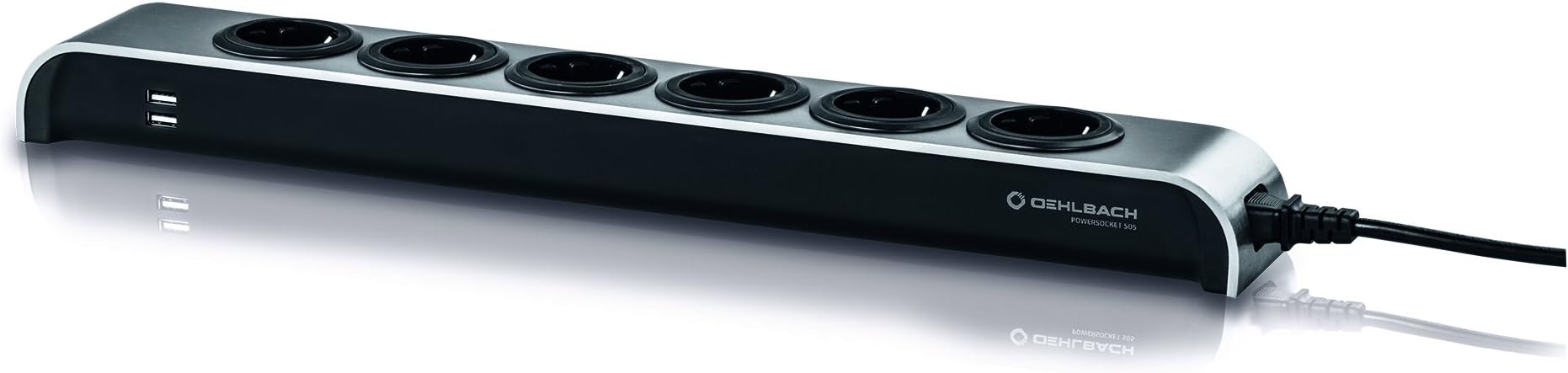 Powersocket 505 power strip, compact design, 2 high-power USB ports for tablet and smartphone, anthracite