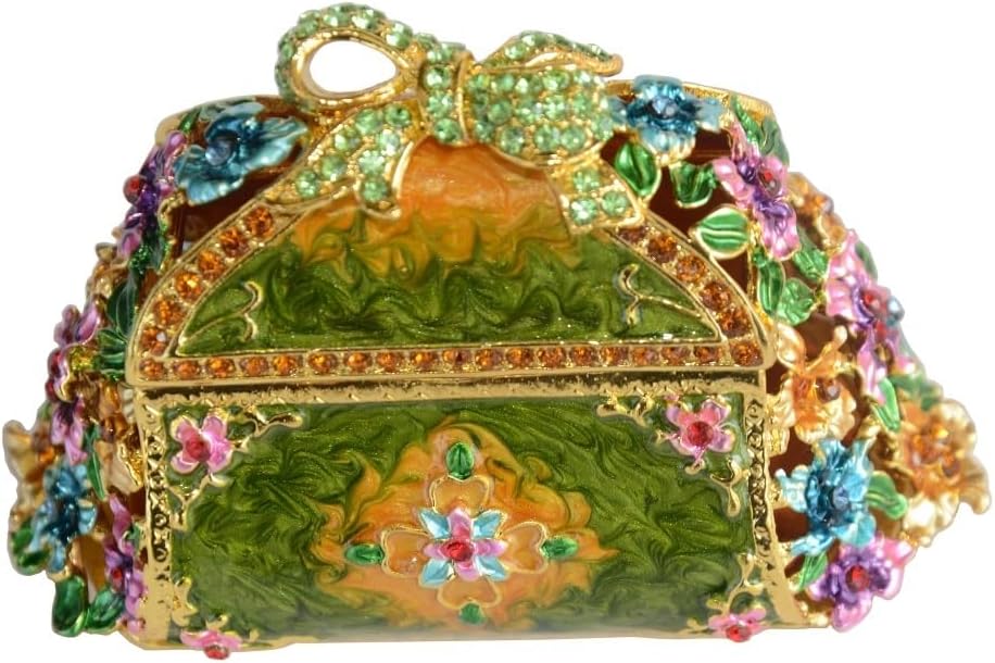 HUFFA Elegant Enameled Hand Painted Purse Handbag Trinket Box | Decorative Jewelry Holder for Gems & Accessories