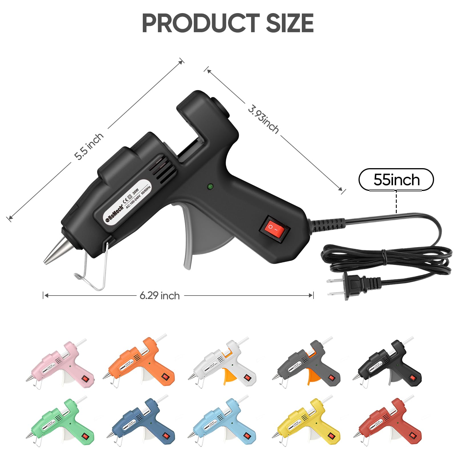 ROMECH Mini pistola per colla a caldo da 20 W con 30 bastoncini di colla, preriscaldamento rapido, kit per colla a caldo, resistente, per artigianato, fai da te, riparazioni (nero)