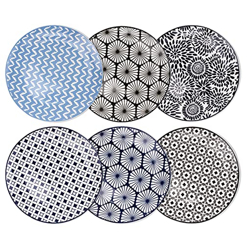 BESCH Juego de 6 Platos Vajillas Llanos Modernos Decorativos de Porcelana con Estilo Sevilla, Ø 26.5x2cm