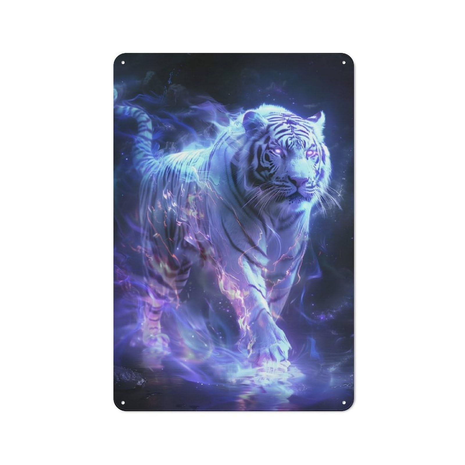 Junmoney Luminescent Tiger Prowl Metal Sign 30X20cm With For Workshop Wall, Rustic Decor, For Collectors Decorating Workshops And Hobby Rooms