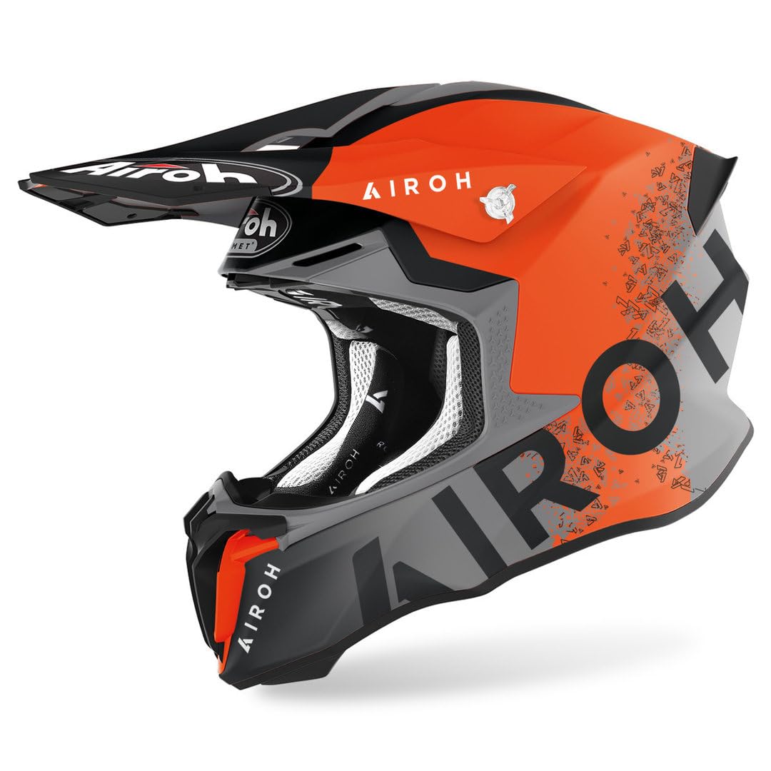 Airoh Men's Grey Orange Twist 2.0 Bit Motocross Helmet, Grey-Orange, Size S For