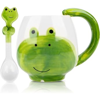 Frosch Tasse Fr sche Tassen Becher mit L ffel 400 ml S  Kaffeetasse Frosch Teetasse Keramik Kaffeebecher Frog Mug f r Tee Kaffee Milch Geschenk Geburtstag f r Junge M dchen