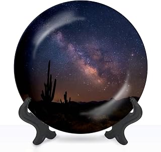 Decorative Plates for Display with Stand Milky Way starry night sky Arizona desert Ceramic Dinner Plates for Wall Hanging Kitchen Housewarming Gifts Home Decor 8"