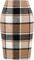 IDEALSANXUN Women's High Waisted Plaid Wool Blend Pencil Skirt Knee Length with Back Slit Fall Winter
