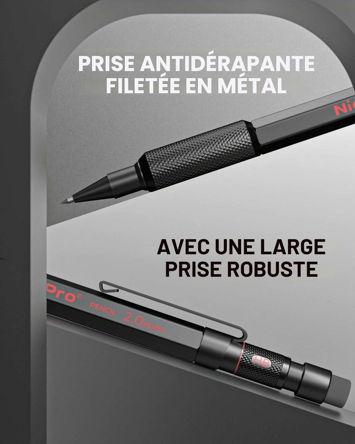 Nicpro 3 porte mine 2 mm avec étui, 33 mines graphite (4B 2B HB 2H 4H), 36 mines de couleur, gommes- corps en métal résistant aux intempéries, crayon chantier robuste pour le dessin et les croquis.