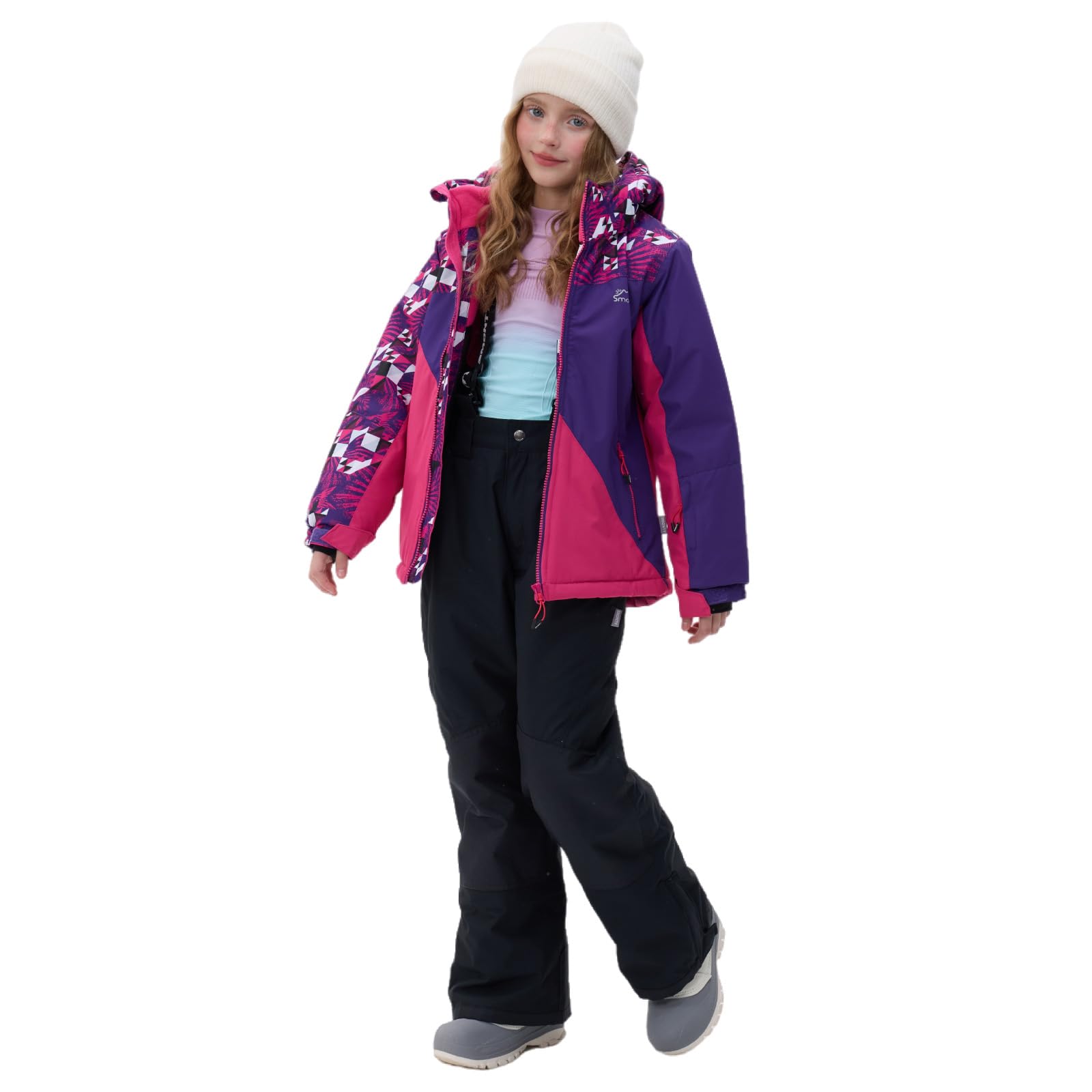 SMONTY Combinaison Ski Fille 2PC Veste Pantalon Imperméable Capuche